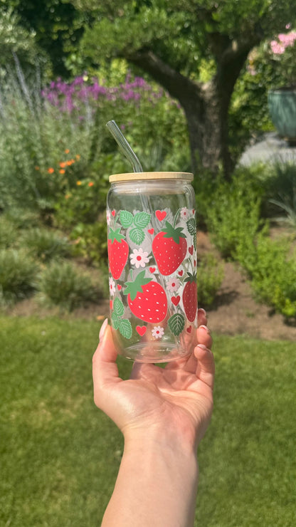 Glazen beker Aardbeien - 550ml