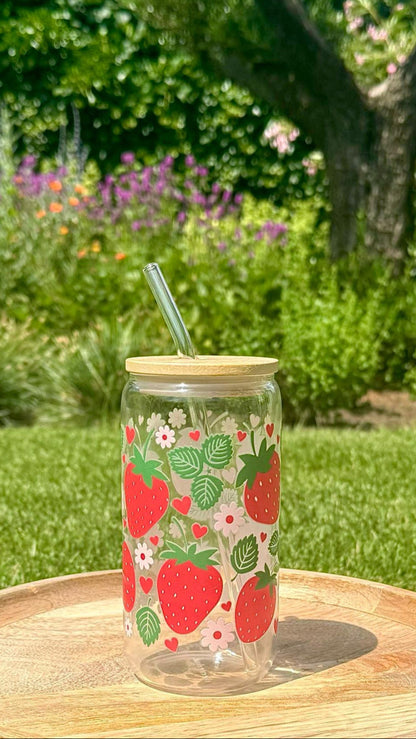 Glazen beker Aardbeien - 550ml